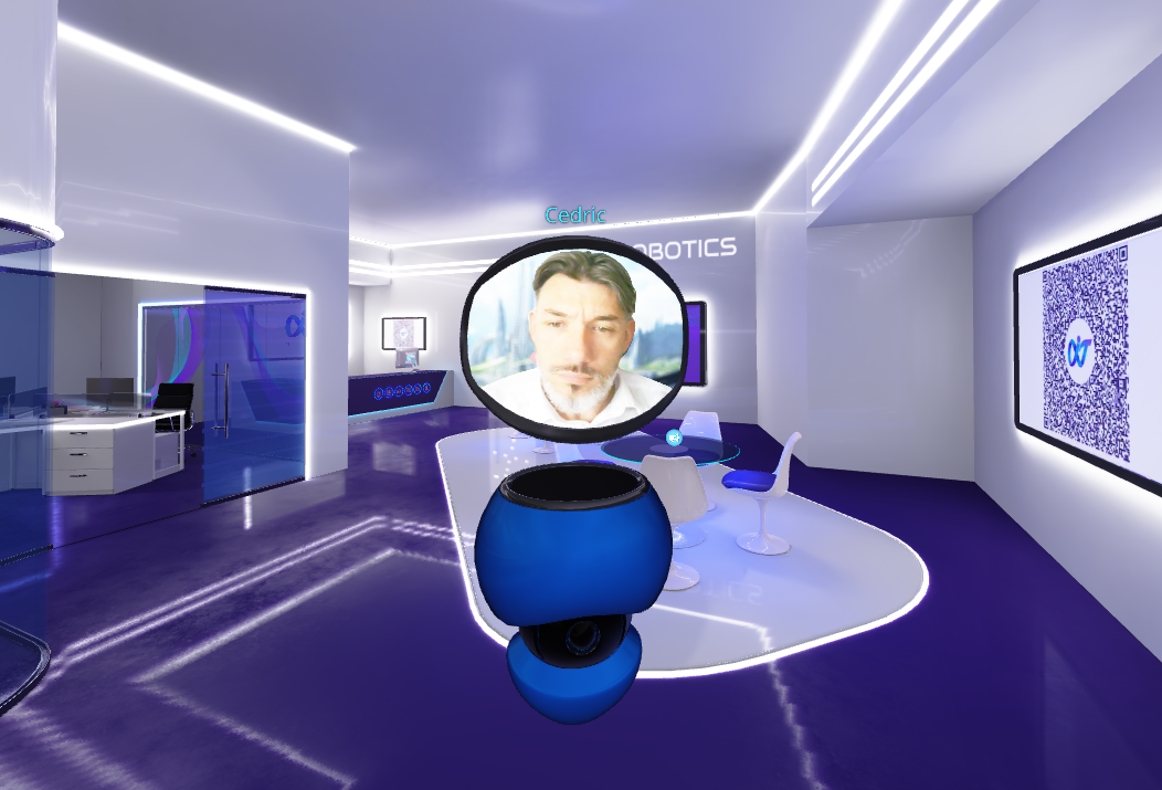 Manager ATLANTIS dans un bureau futuriste violet — accompagnement revendeurs