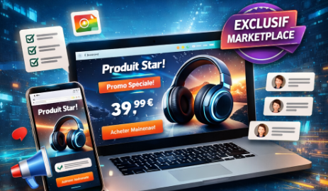 Marketplace ATLANTIS — produit exclusif mis en avant avec promotion e-commerce